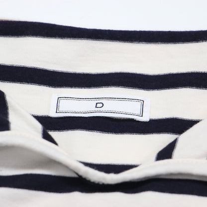 D ポロネック ボーダー カットソー / プルオーバー 長袖 ドロップショルダー コンパクト コットン