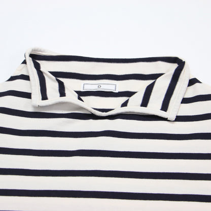 D ポロネック ボーダー カットソー / プルオーバー 長袖 ドロップショルダー コンパクト コットン