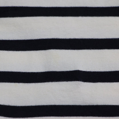 D ポロネック ボーダー カットソー / プルオーバー 長袖 ドロップショルダー コンパクト コットン