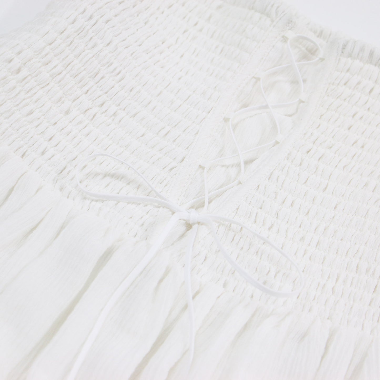 シャーリング レースアップ スカート / ロング丈 ウエストゴム ストレッチ