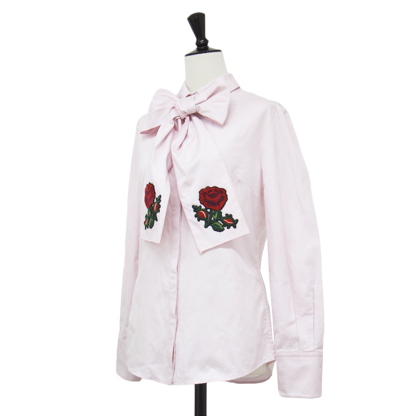 リボン 刺繍 ロングスリーブ シャツ / ブラウス ボウタイ コンパクト コットン