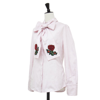 リボン 刺繍 ロングスリーブ シャツ / ブラウス ボウタイ コンパクト コットン