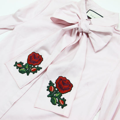 リボン 刺繍 ロングスリーブ シャツ / ブラウス ボウタイ コンパクト コットン