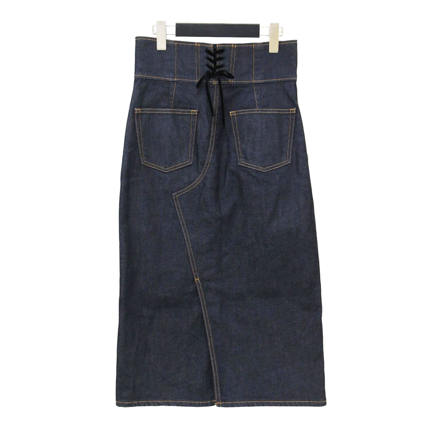 コットン デニム レースアップ Iライン スカート / ロング丈 タイト スリット ストレッチ