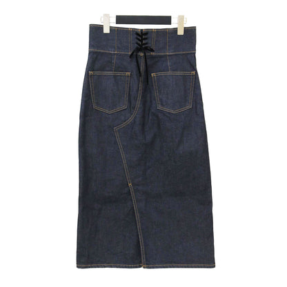 コットン デニム レースアップ Iライン スカート / ロング丈 タイト スリット ストレッチ