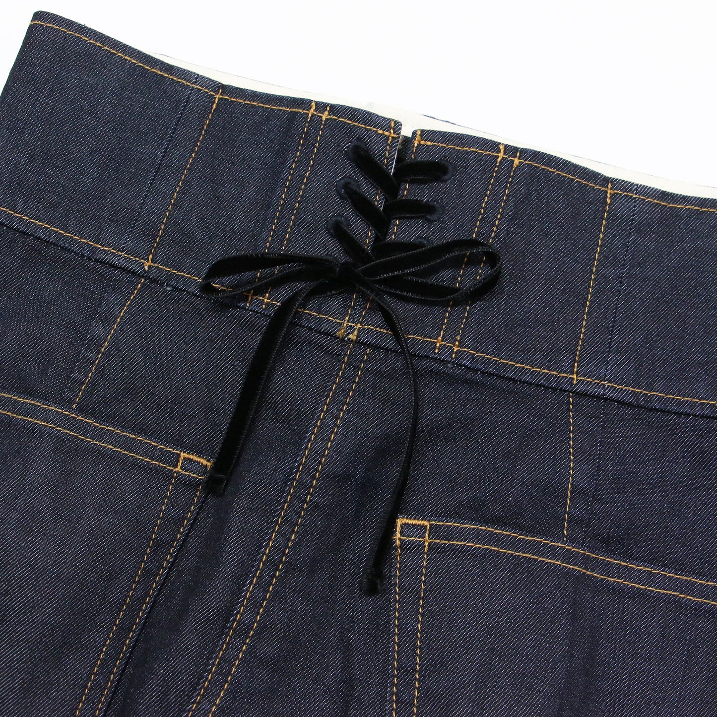 コットン デニム レースアップ Iライン スカート / ロング丈 タイト スリット ストレッチ