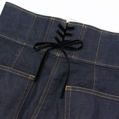 コットン デニム レースアップ Iライン スカート / ロング丈 タイト スリット ストレッチ