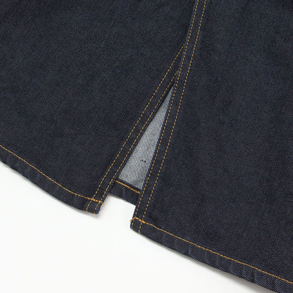 コットン デニム レースアップ Iライン スカート / ロング丈 タイト スリット ストレッチ