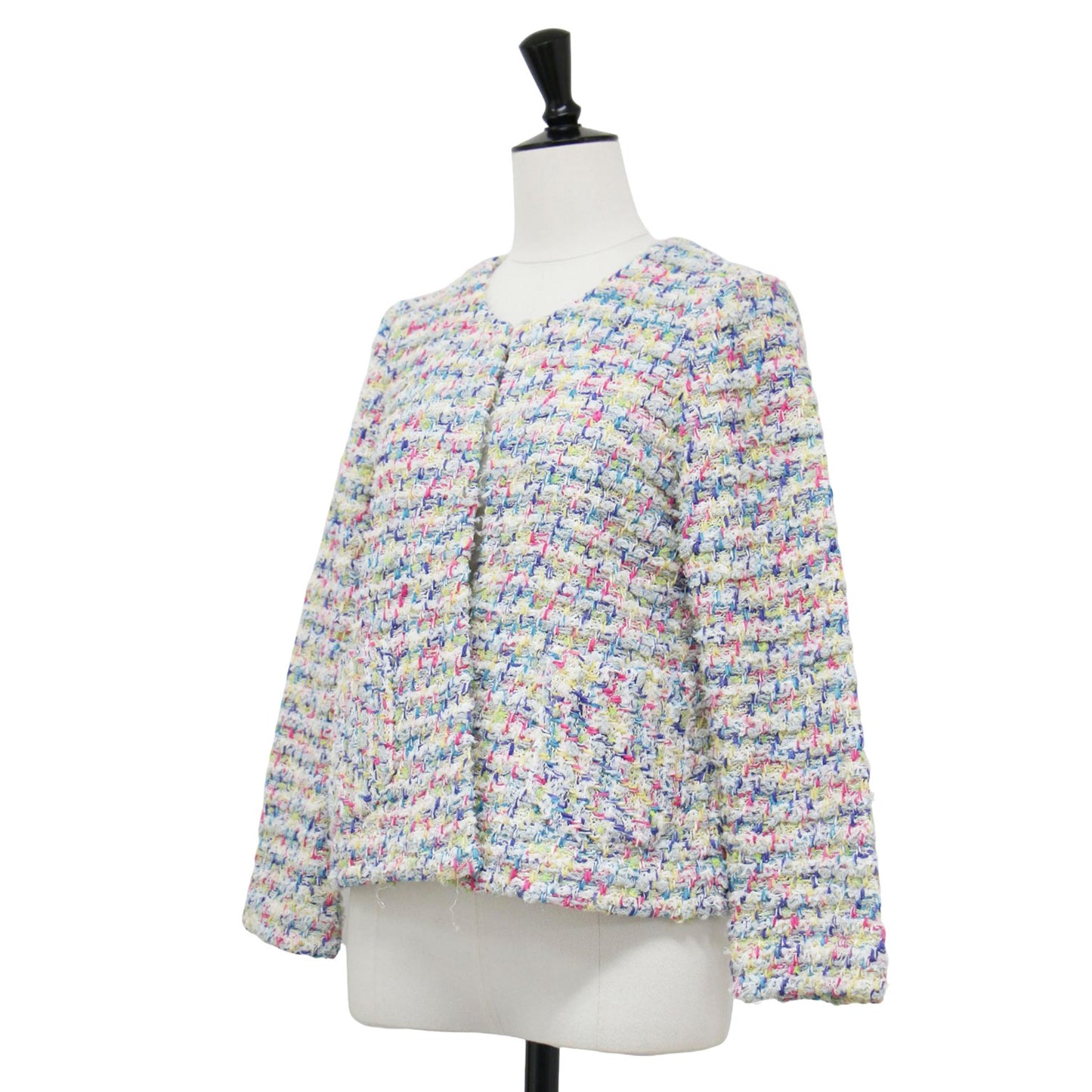 カラーニット ツイード ニット ジャケット / カーディガン 長袖 ノーカラー ヨネトミ