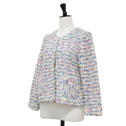 カラーニット ツイード ニット ジャケット / カーディガン 長袖 ノーカラー ヨネトミ