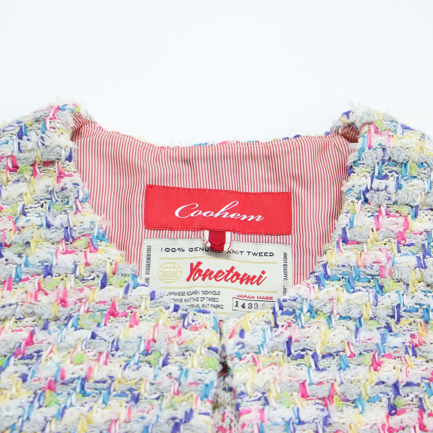 カラーニット ツイード ニット ジャケット / カーディガン 長袖 ノーカラー ヨネトミ