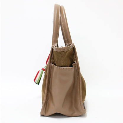 レザーハンドル ナイロン トートバッグ / ハンドバッグ ロゴ 肩掛け 本革