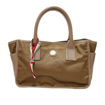 レザーハンドル ナイロン トートバッグ / ハンドバッグ ロゴ 肩掛け 本革