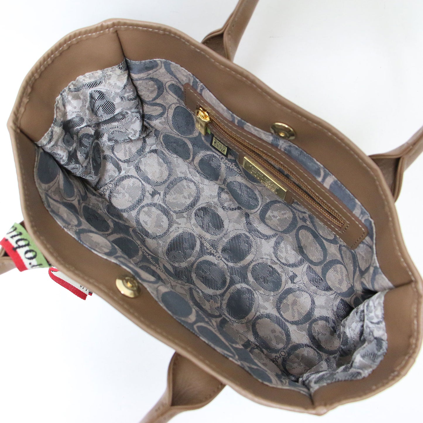 レザーハンドル ナイロン トートバッグ / ハンドバッグ ロゴ 肩掛け 本革