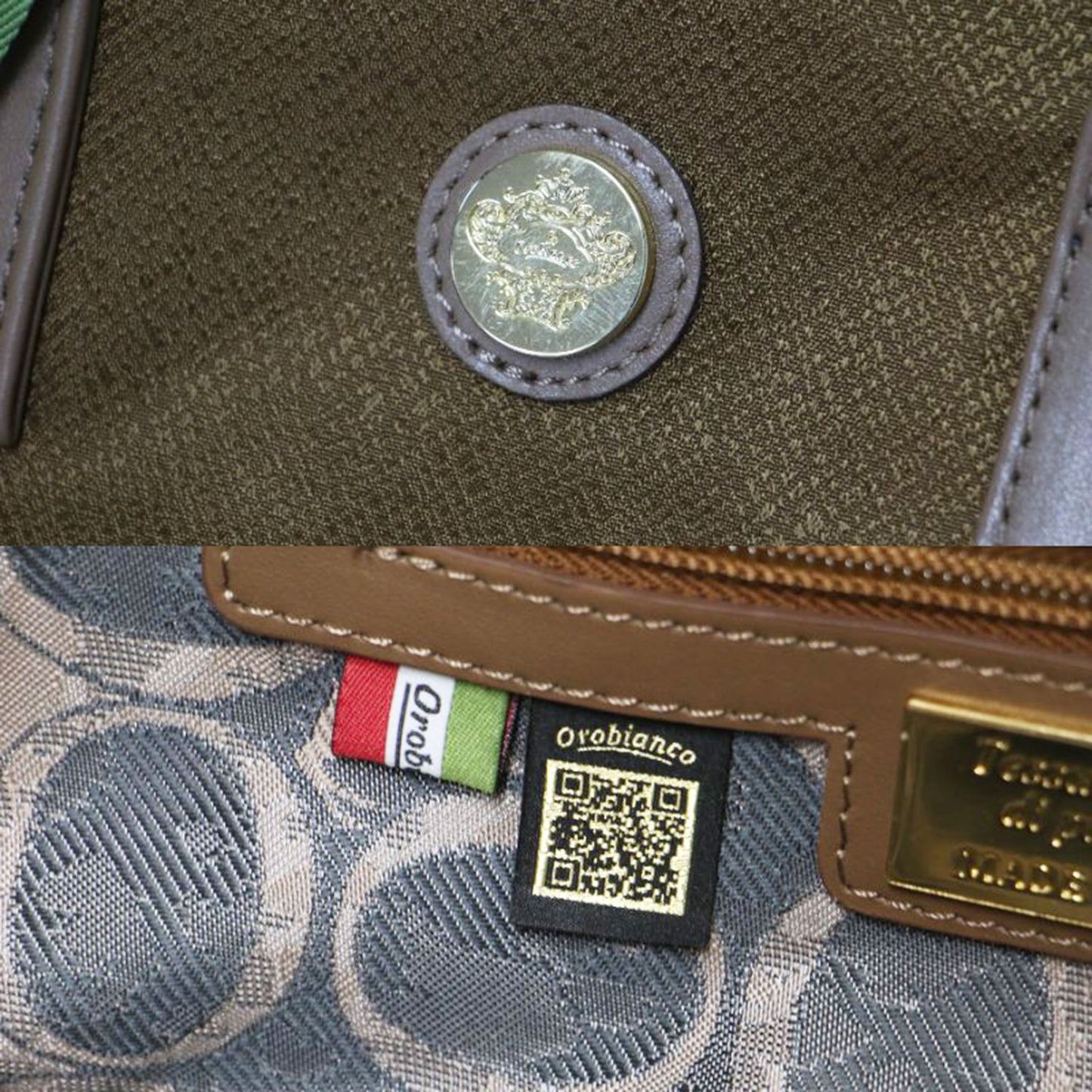 レザーハンドル ナイロン トートバッグ / ハンドバッグ ロゴ 肩掛け 本革