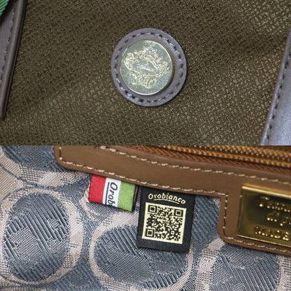 レザーハンドル ナイロン トートバッグ / ハンドバッグ ロゴ 肩掛け 本革