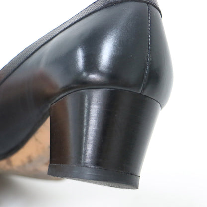 ヴァラ スクエアトゥ チャンキーヒール パンプス / VARA 型押し リボン レザー