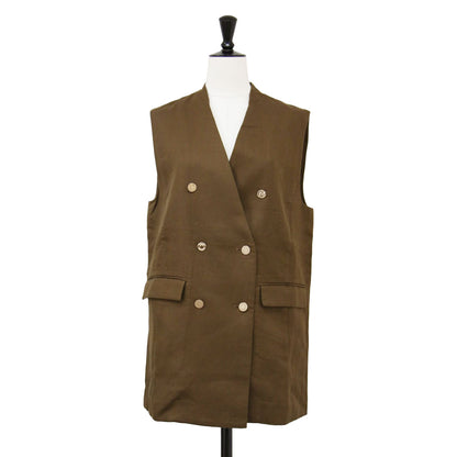 24春夏 ヘリンボーン ベスト / ジレ Vネック 金釦 コットン リネン