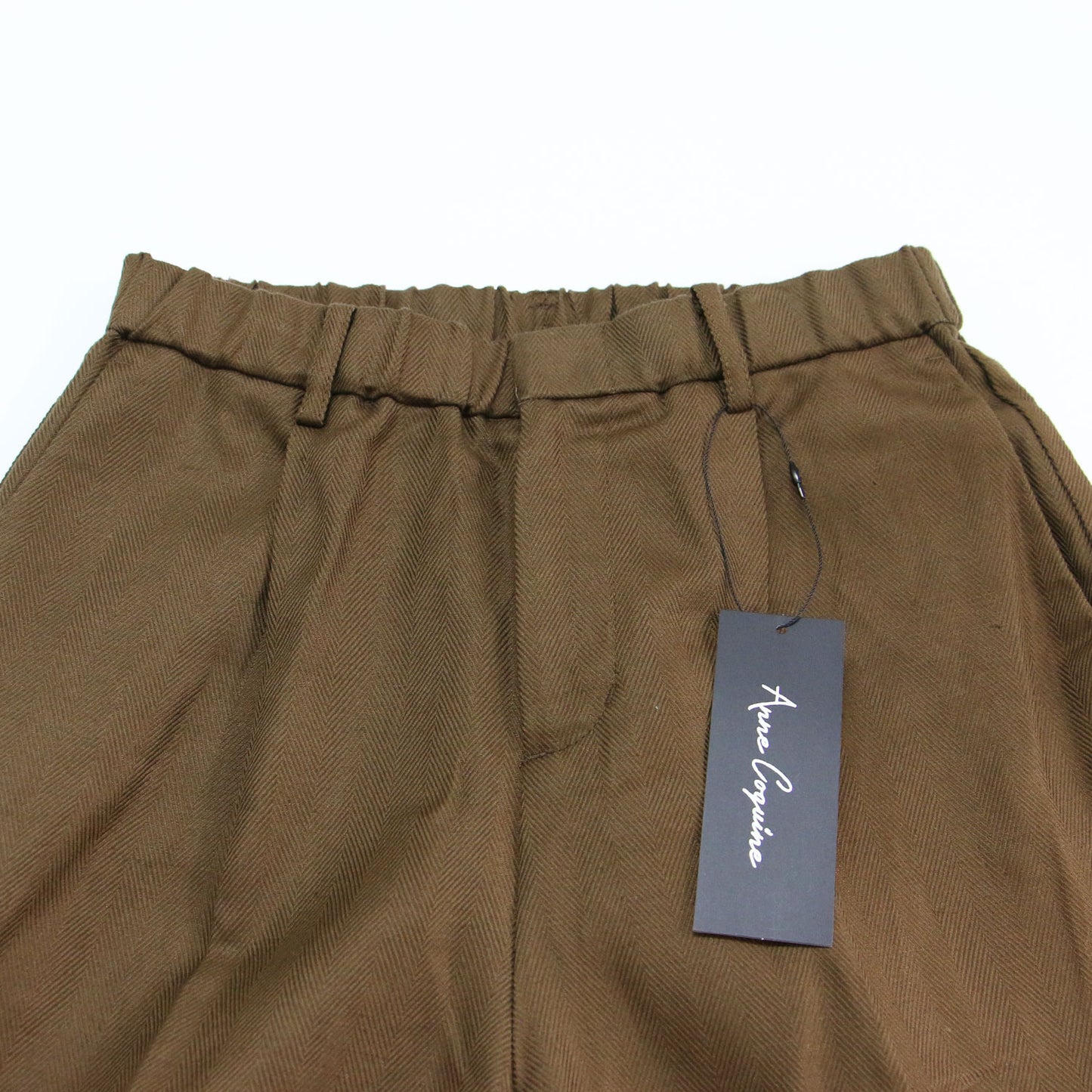 24春夏 ヘリンボーン ショートパンツ / センタープレス タック ウエストゴム コットン リネン ネップ加工