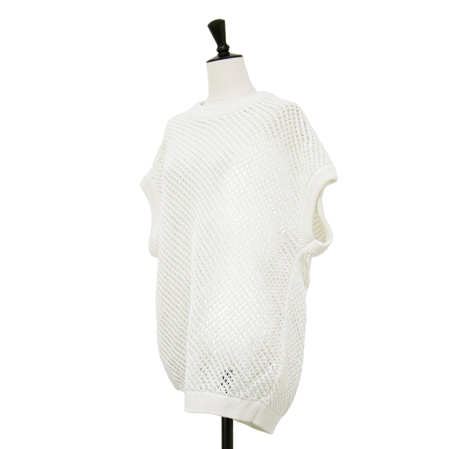 メッシュ コットン クルーネック ベスト / ニット ドロップショルダー リネンライク