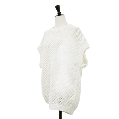 メッシュ コットン クルーネック ベスト / ニット ドロップショルダー リネンライク