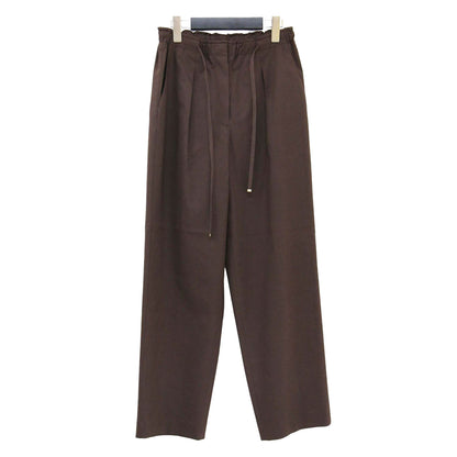 パワーリネン イージー ストレートパンツ / テーパード パンツ タック ウエストゴム ストレッチ