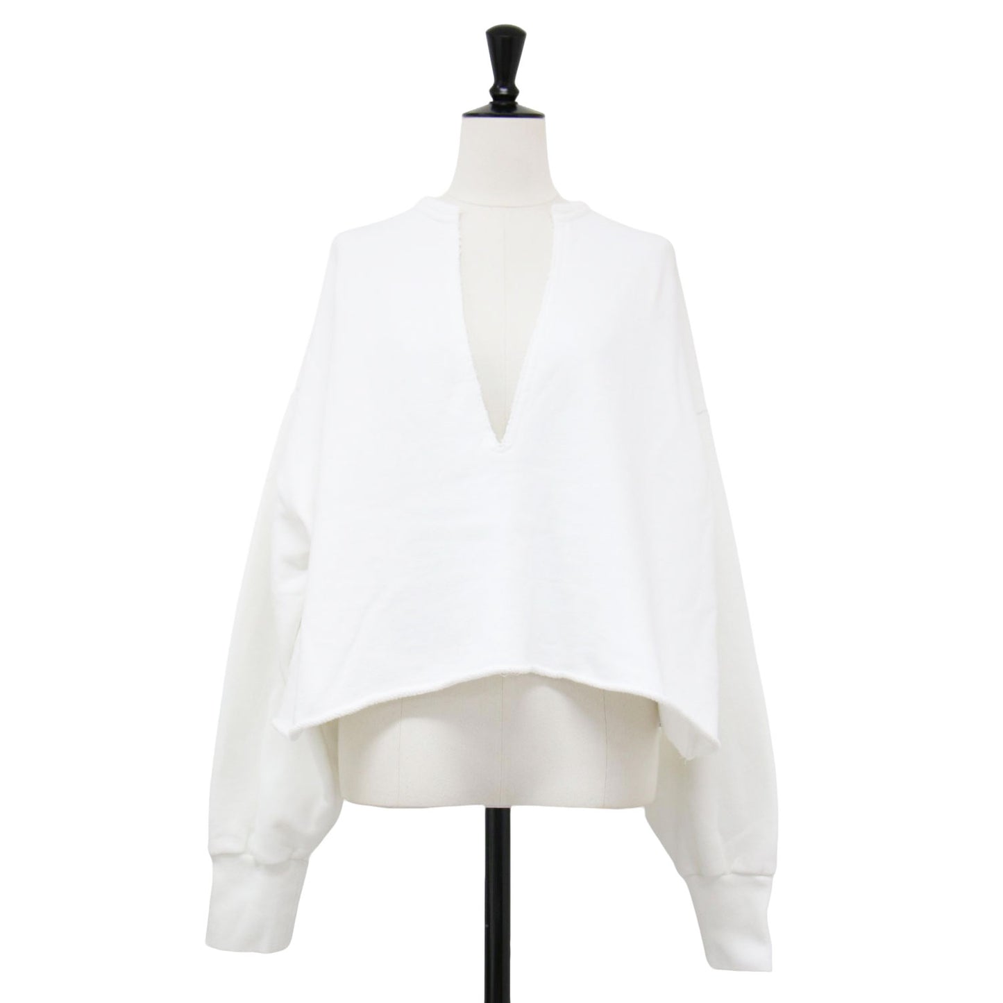 24春夏 スウェット Vネック プルオーバー / 長袖 クロップド丈 カットオフ コットン