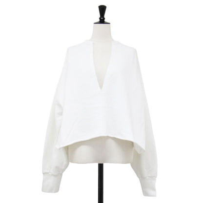 24春夏 スウェット Vネック プルオーバー / 長袖 クロップド丈 カットオフ コットン