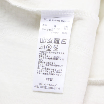 23春夏 バイカラージャケット / mapel ダンボールニット 長袖 ノーカラー チュニック丈 リボンテープ コットン