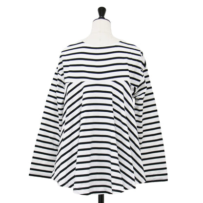 21春夏 バックフレア ロングスリーブ Tシャツ / カットソー クルーネック ワイド ボーダー コットン