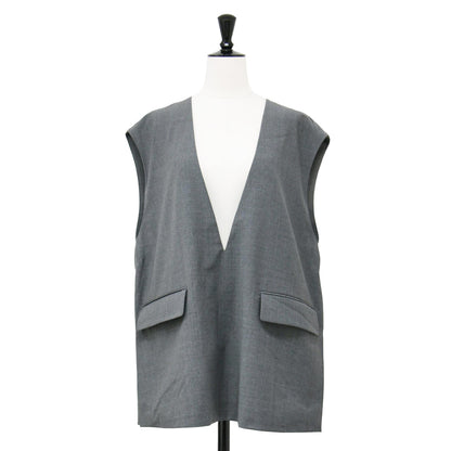 Vネック ウール ベスト / ジレ プルオーバー ノースリーブ ポケット スリット