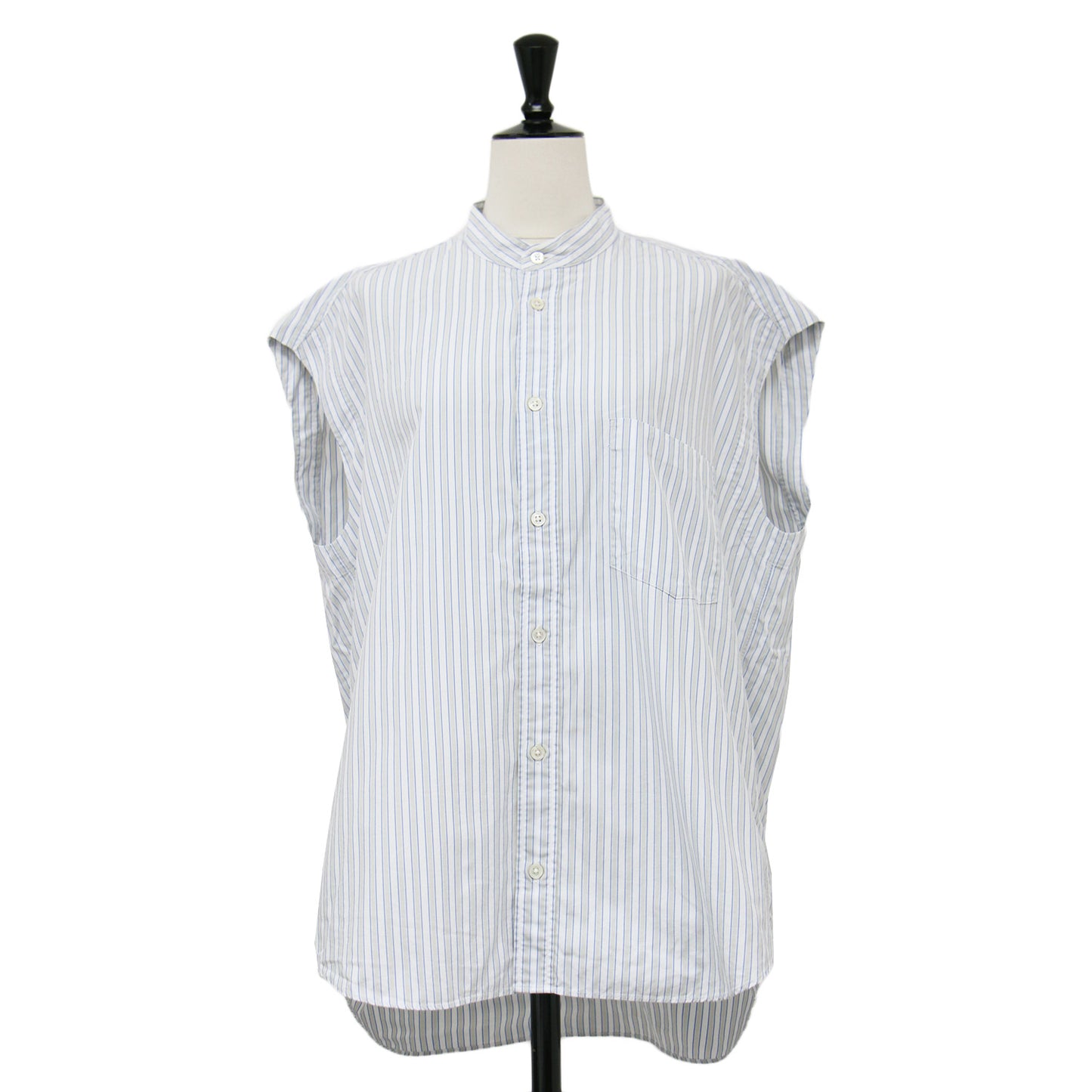 20春夏 ノーカラー ストライプ ノースリーブ ワイド シャツ / WASHED FINX TWILL STRIPE SLEEVELESS SHIRTS ブラウス コットン