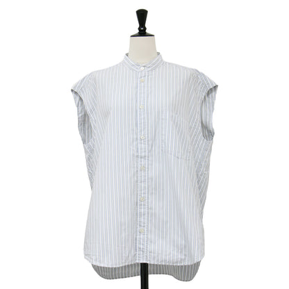 20春夏 ノーカラー ストライプ ノースリーブ ワイド シャツ / WASHED FINX TWILL STRIPE SLEEVELESS SHIRTS ブラウス コットン
