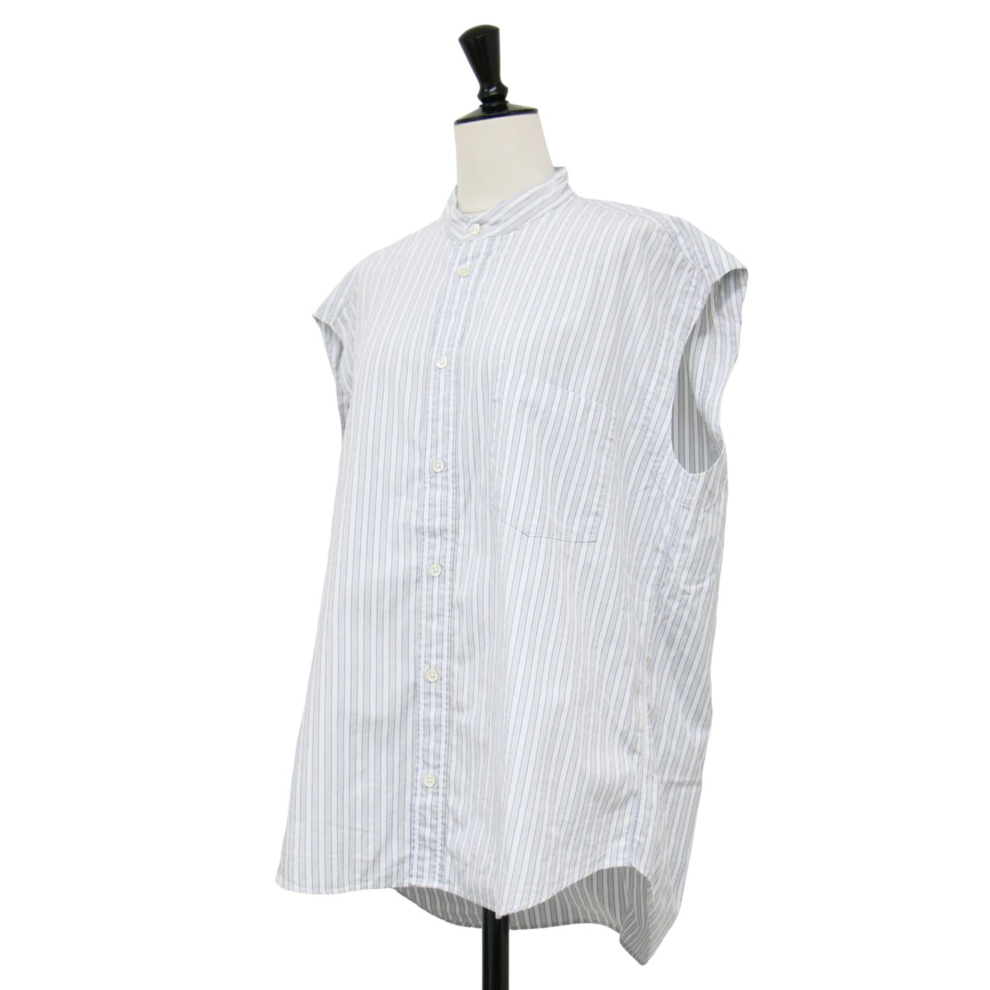 20春夏 ノーカラー ストライプ ノースリーブ ワイド シャツ / WASHED FINX TWILL STRIPE SLEEVELESS SHIRTS ブラウス コットン