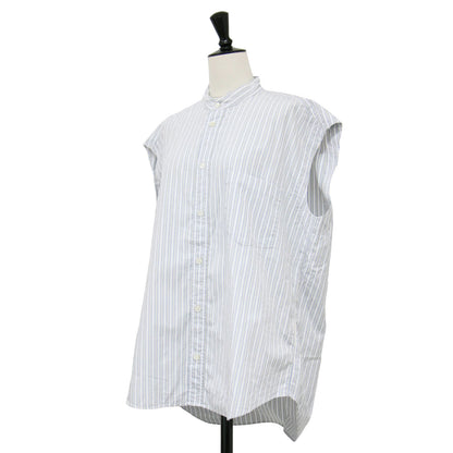 20春夏 ノーカラー ストライプ ノースリーブ ワイド シャツ / WASHED FINX TWILL STRIPE SLEEVELESS SHIRTS ブラウス コットン