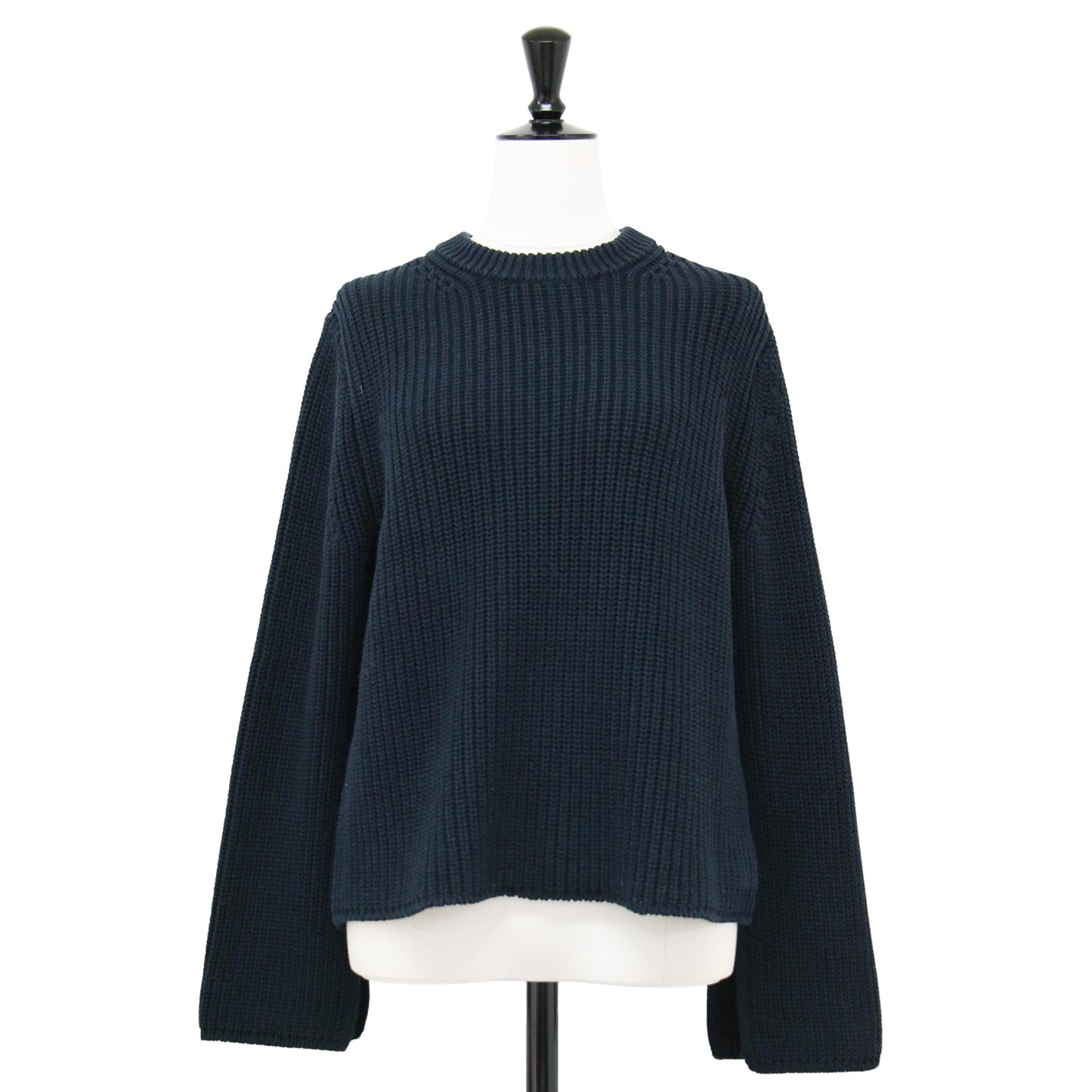 23春夏 5G スリットスリーブ ニット / プルオーバー 長袖 クルーネック クロップド丈 畦編み コットン