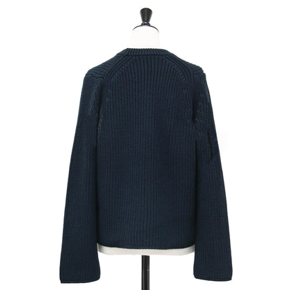 23春夏 5G スリットスリーブ ニット / プルオーバー 長袖 クルーネック クロップド丈 畦編み コットン