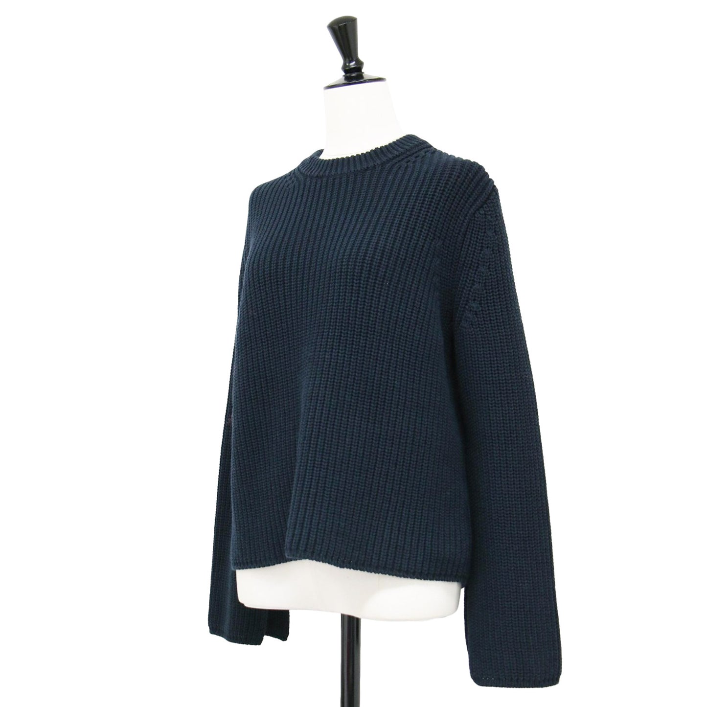 23春夏 5G スリットスリーブ ニット / プルオーバー 長袖 クルーネック クロップド丈 畦編み コットン