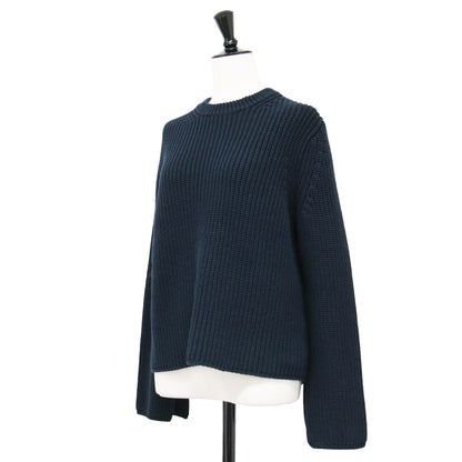 23春夏 5G スリットスリーブ ニット / プルオーバー 長袖 クルーネック クロップド丈 畦編み コットン