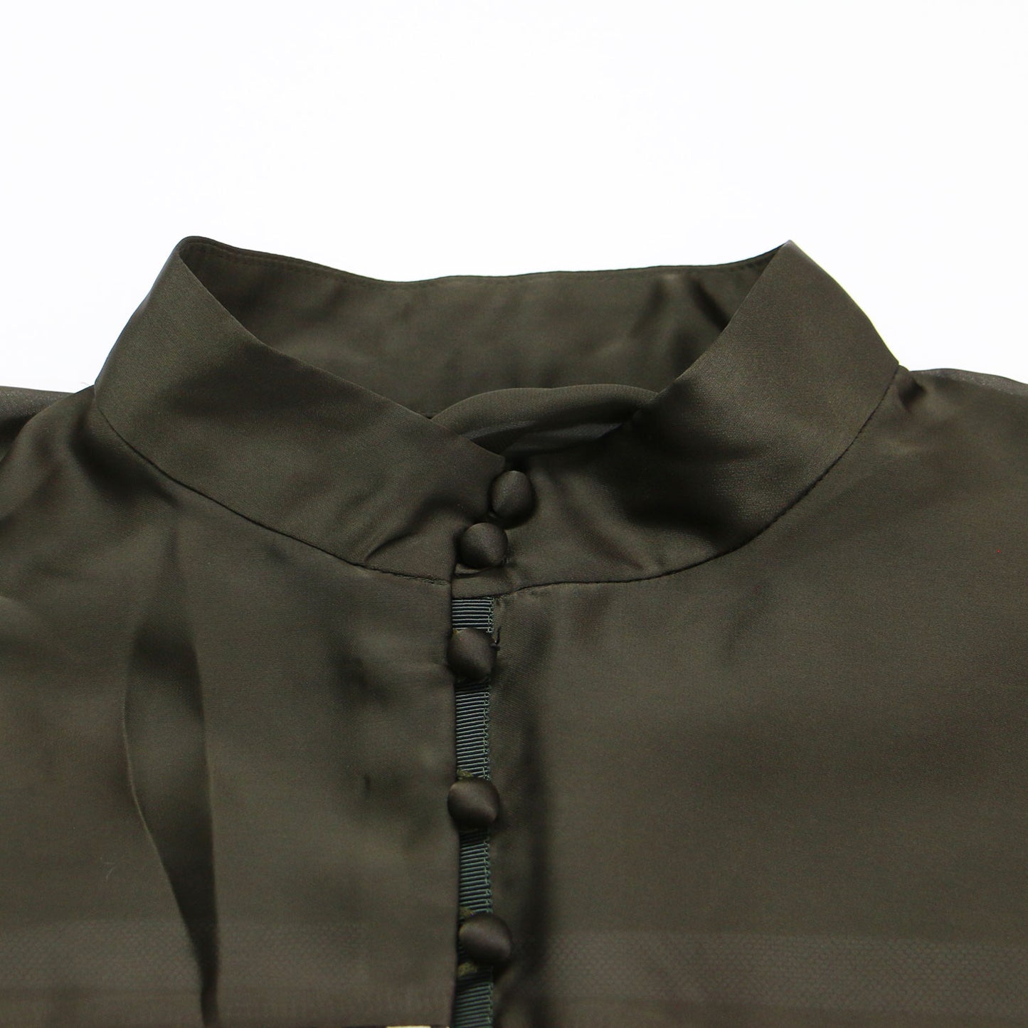 メッセージ プリント ワイド ブラウス / スタンドカラー 半袖 クロップド丈 サテン メッシュ