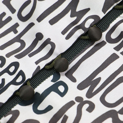 メッセージ プリント ワイド ブラウス / スタンドカラー 半袖 クロップド丈 サテン メッシュ