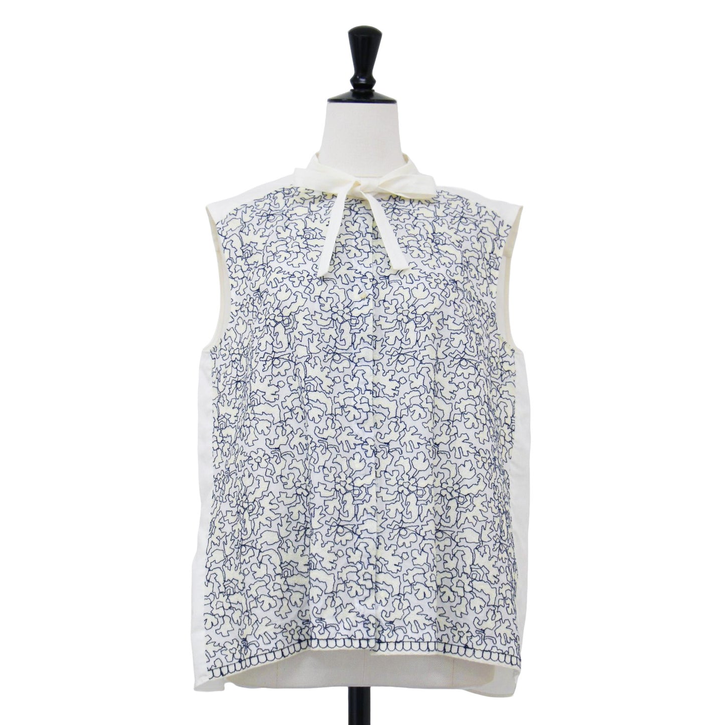 23春夏 キース エンブロイダリー ボウタイ ブラウス / ノースリーブ スタンドカラー リボン 刺繍