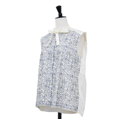 23春夏 キース エンブロイダリー ボウタイ ブラウス / ノースリーブ スタンドカラー リボン 刺繍