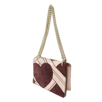 ハート パッチワーク チェーン ショルダーバッグ / 2WAY 肩掛け クロスボディ スエード レザー コンビ