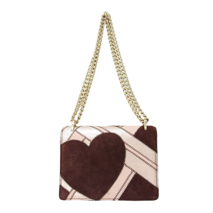 ハート パッチワーク チェーン ショルダーバッグ / 2WAY 肩掛け クロスボディ スエード レザー コンビ