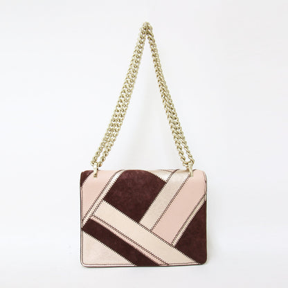 ハート パッチワーク チェーン ショルダーバッグ / 2WAY 肩掛け クロスボディ スエード レザー コンビ