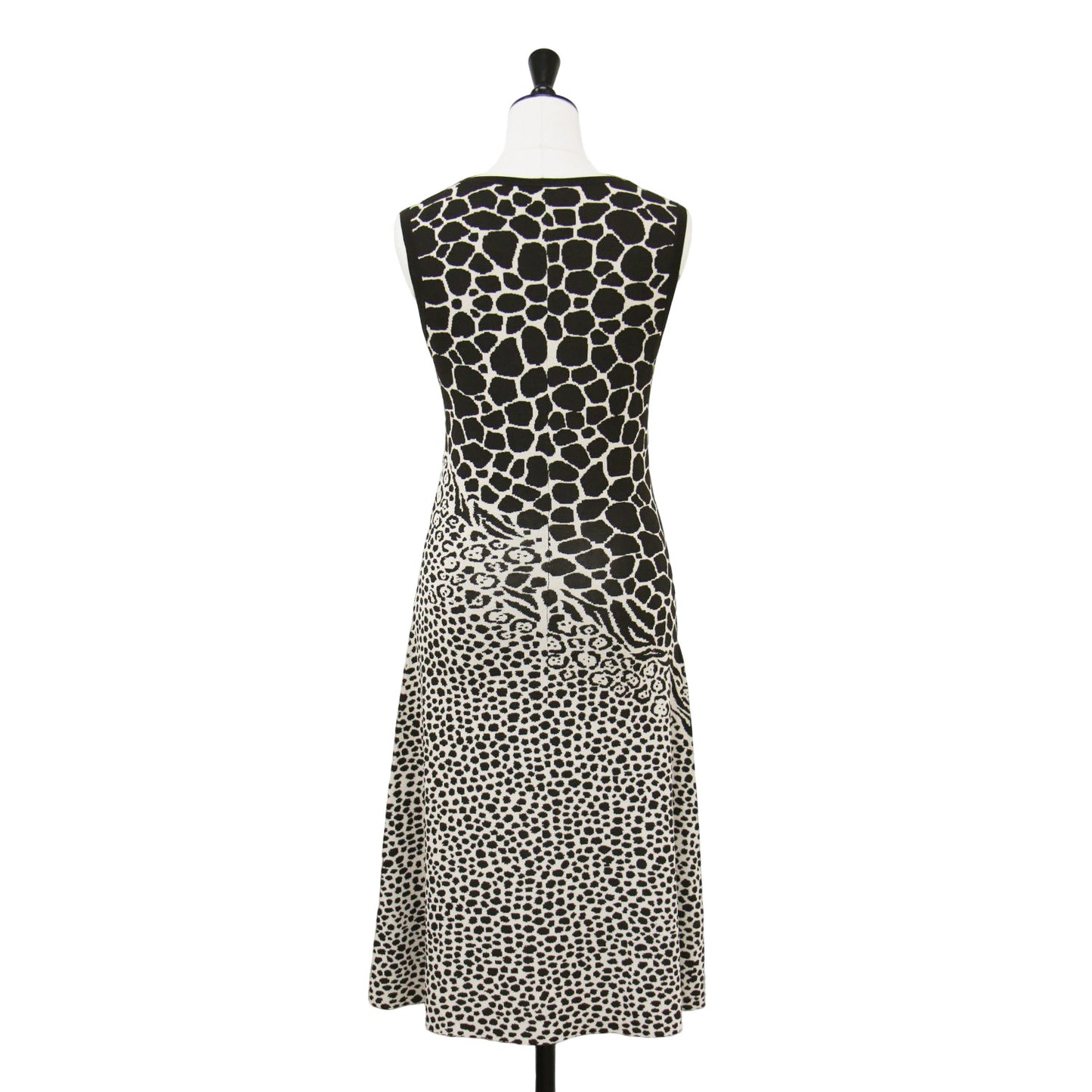 アニマル柄 ノースリーブ ニット ワンピース / ミディ丈 Aライン フレア ストレッチ イタリア製