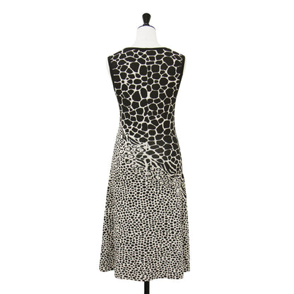 アニマル柄 ノースリーブ ニット ワンピース / ミディ丈 Aライン フレア ストレッチ イタリア製