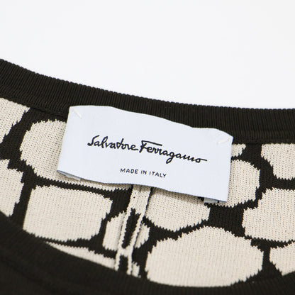 アニマル柄 ノースリーブ ニット ワンピース / ミディ丈 Aライン フレア ストレッチ イタリア製