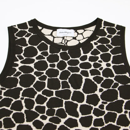 アニマル柄 ノースリーブ ニット ワンピース / ミディ丈 Aライン フレア ストレッチ イタリア製